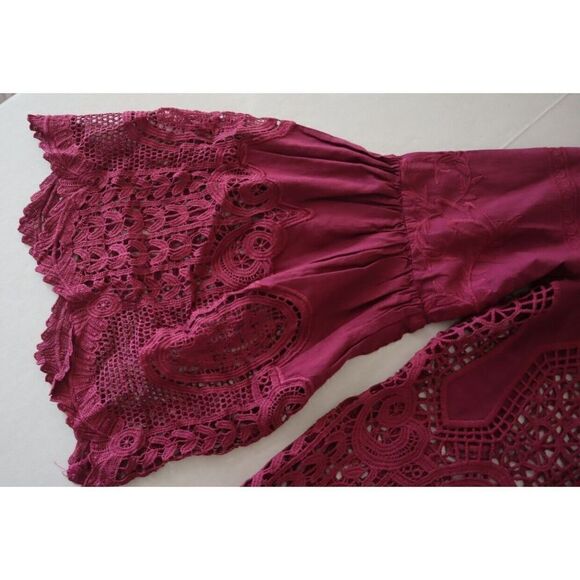 Chloe Oliver x Anthropologie Women's Sz XS Purple Lace Embroidered Boho Blouse - Picture 8 of 12